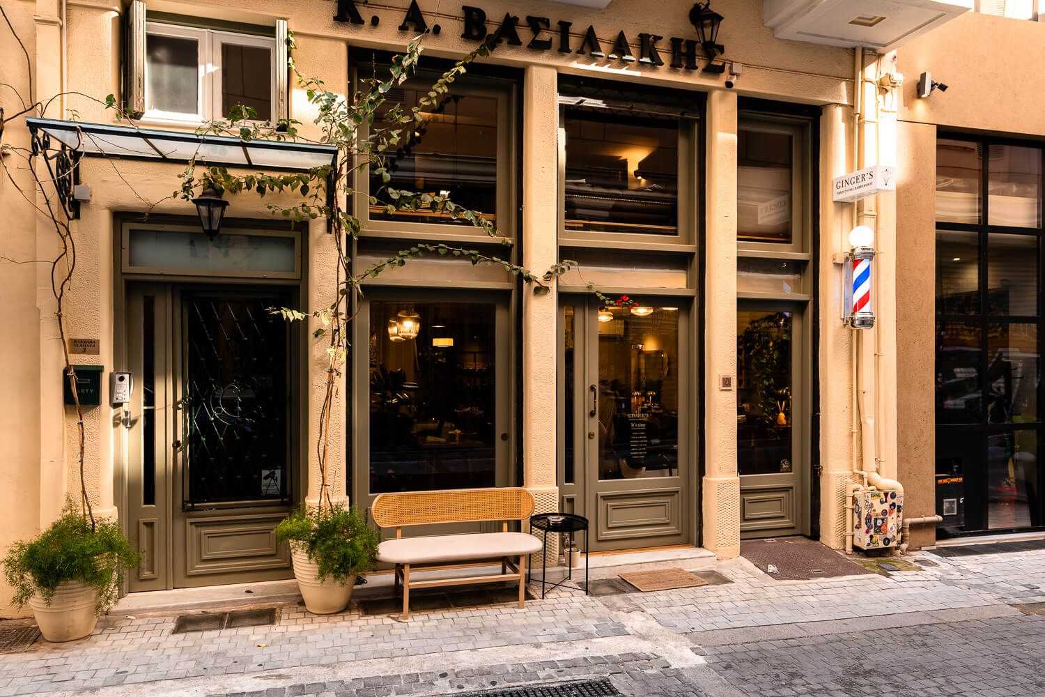 Restored neoclassical building facade in Athens center