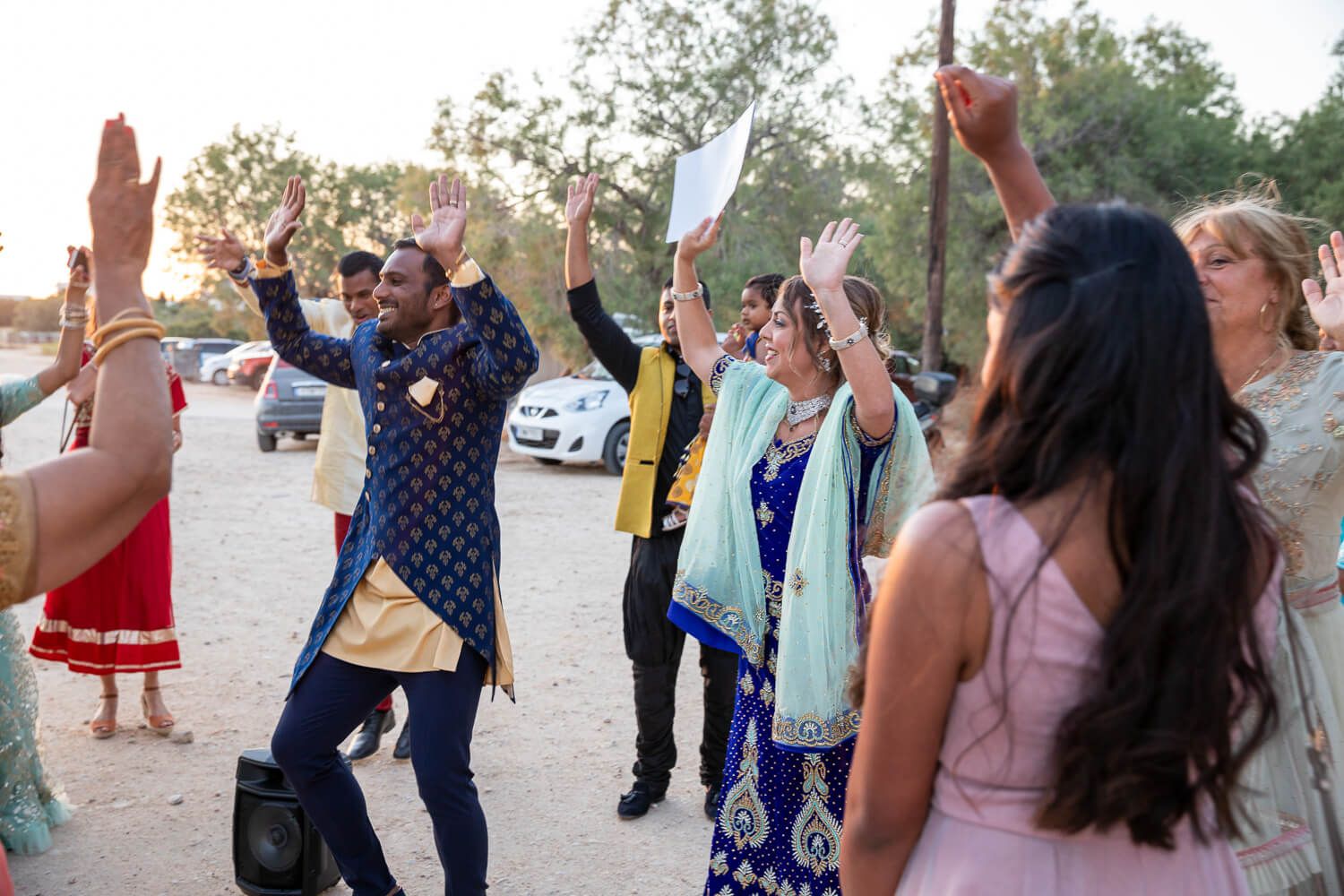 Bride and Groom dancing outside Thalassamou restaurant before the wedding dinner