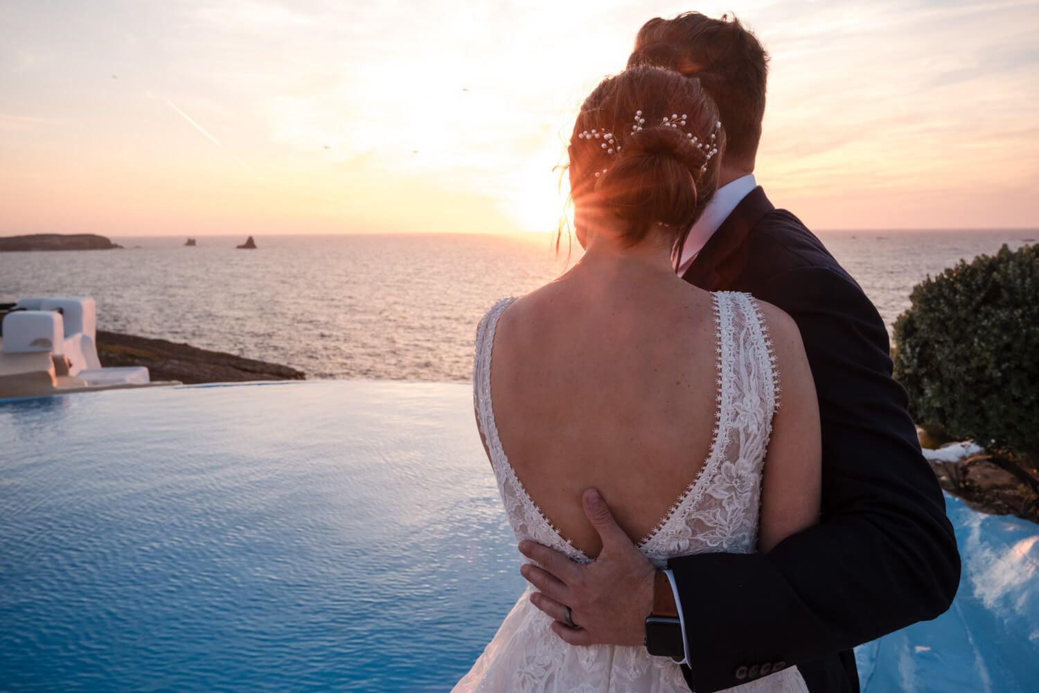 Sun-kissed elopement photography at a luxury Paros estate