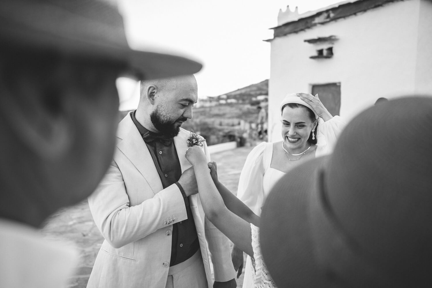 Guests greeting the newlyweds after wedding