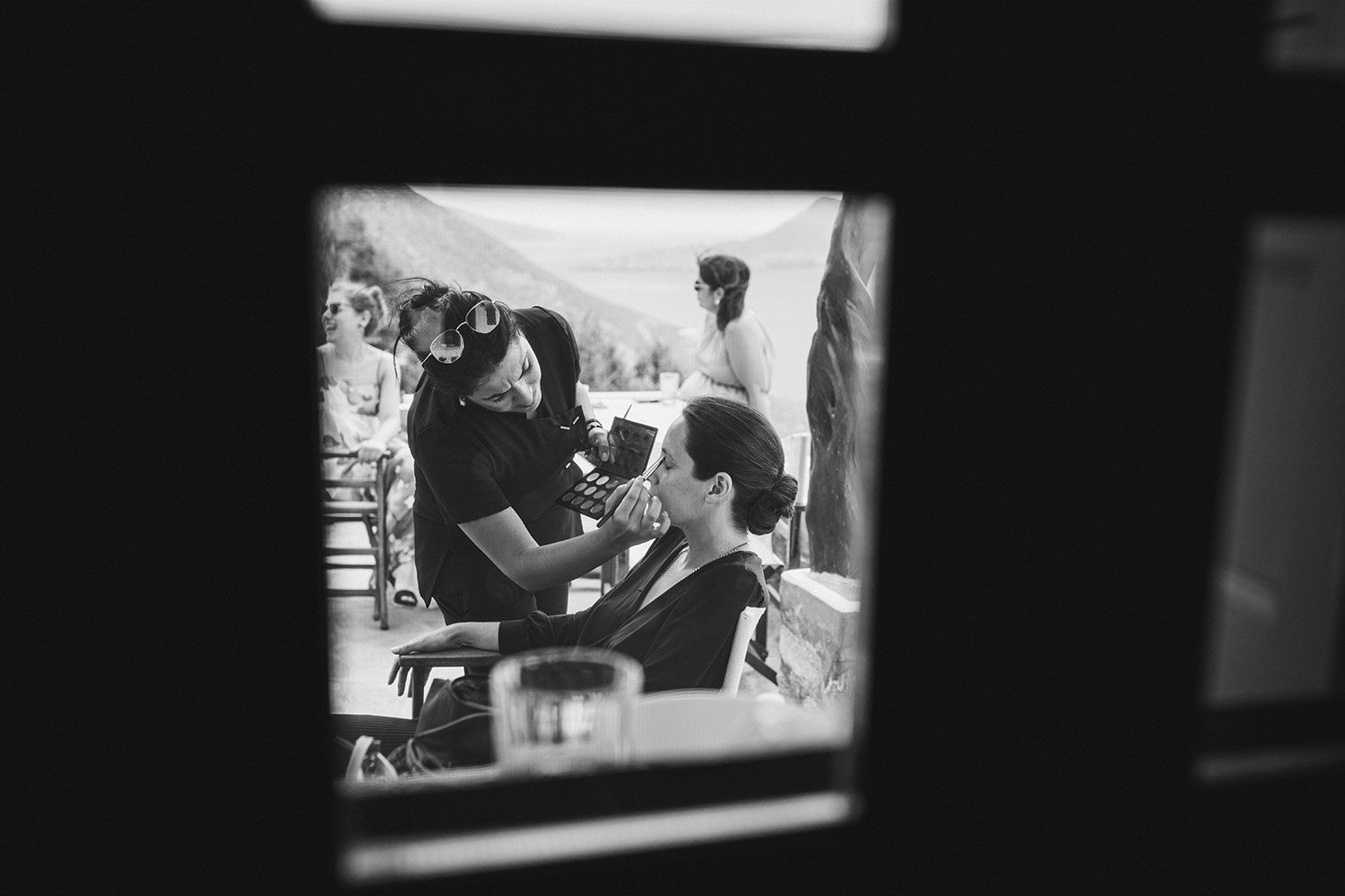 Candid moments of bride getting ready in Amorgos island