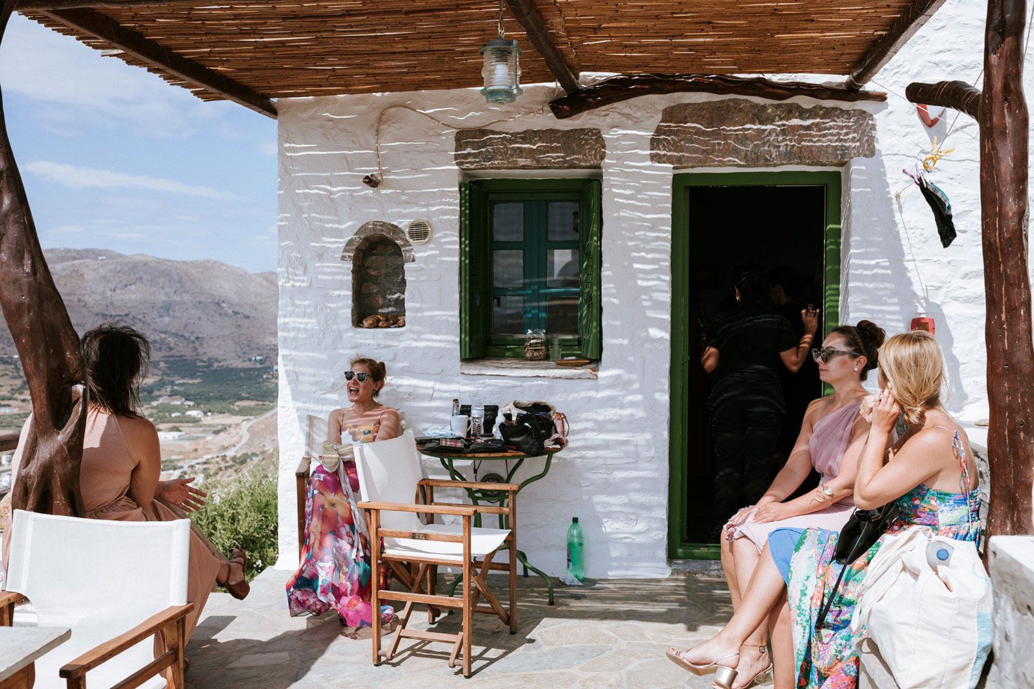 Aegean sea view during bridal preparations in Aigiali