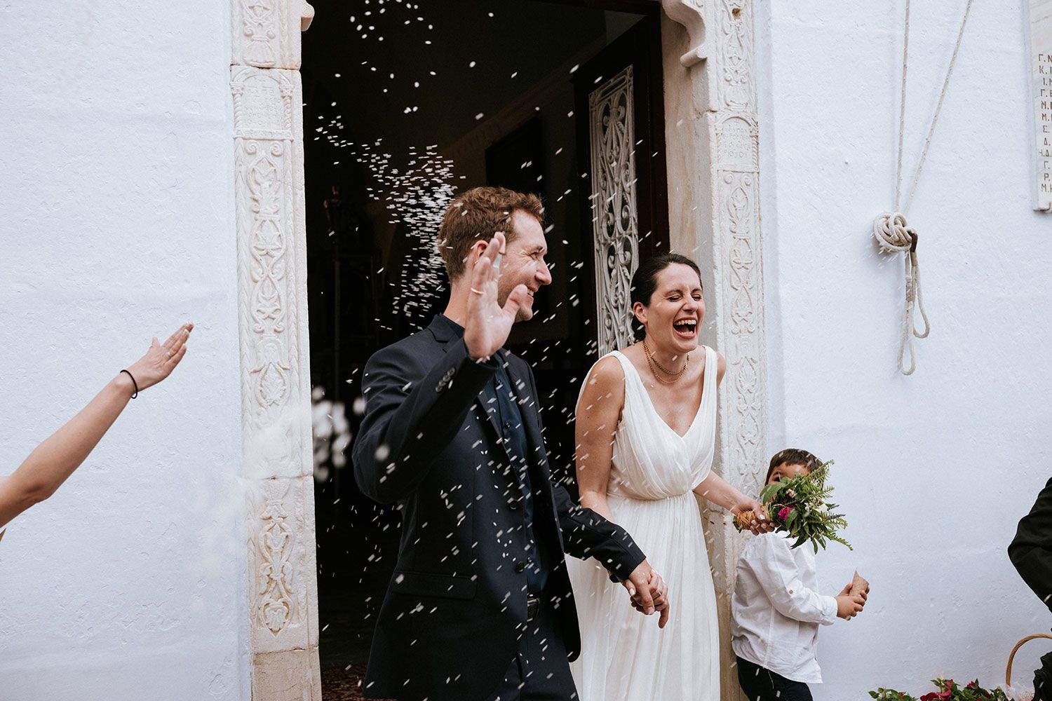 Nora and David during their wedding ceremony in Amorgos