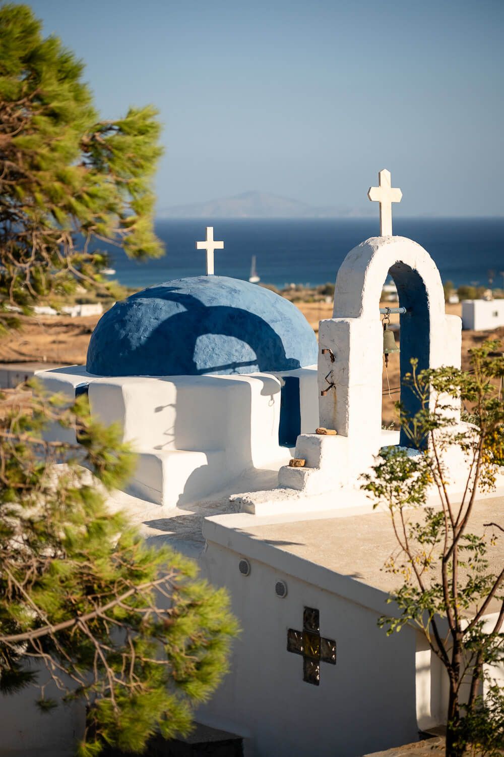 The traditional whitewashed Agia Marina chapel at The Secret View wedding venue