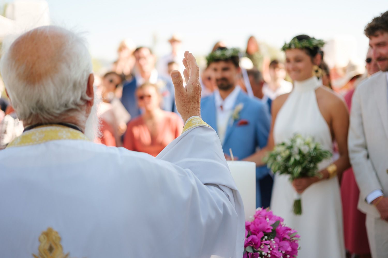 Orthodox wedding ceremony moments in the Cyclades