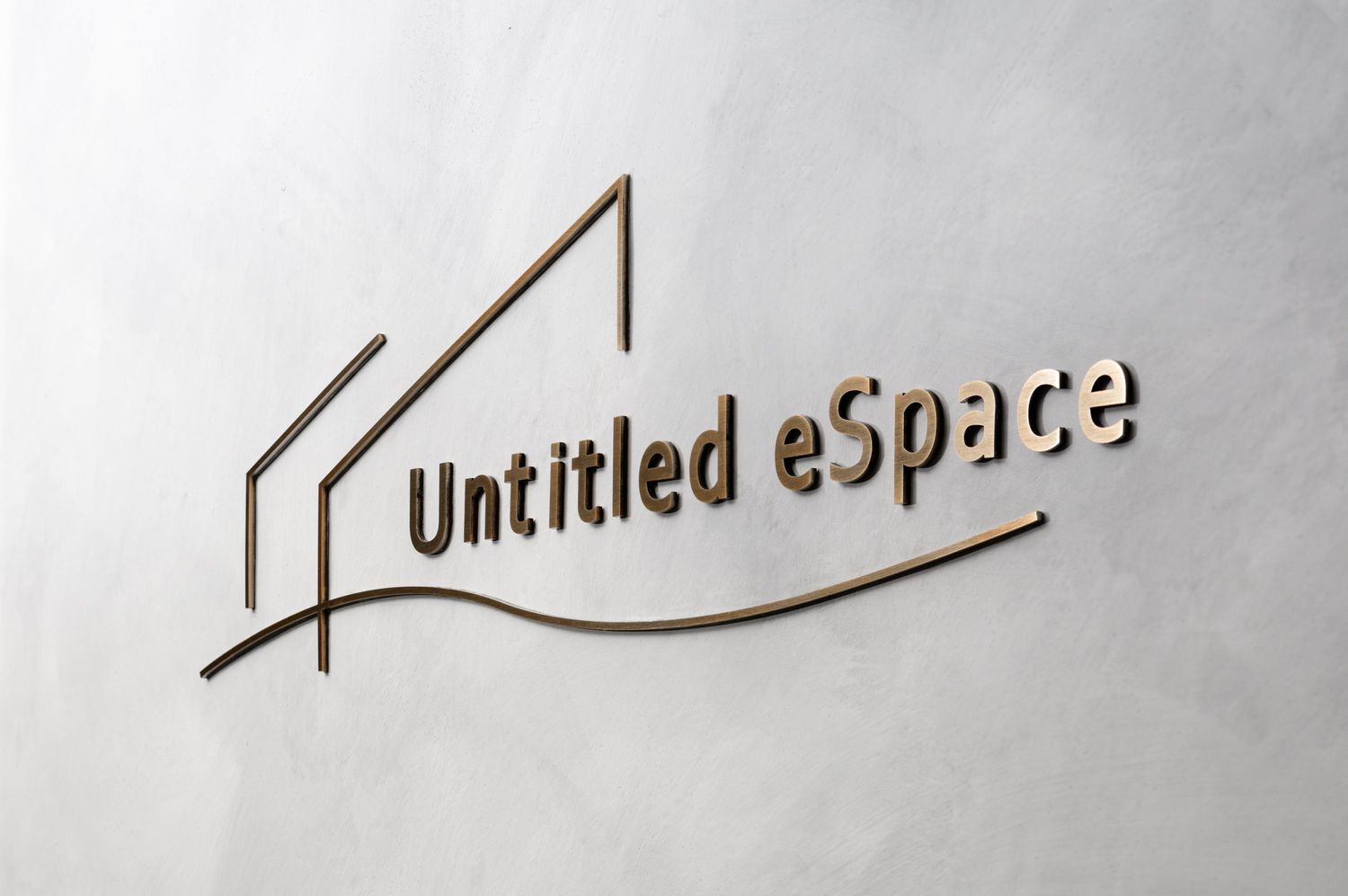 A minimalist line drawing logo design for 'Untitled eSpace' with a simple house-shaped roof outline sketched on paper.