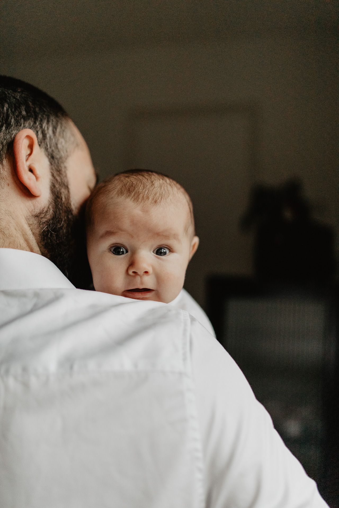 bébé sur épaule de son père