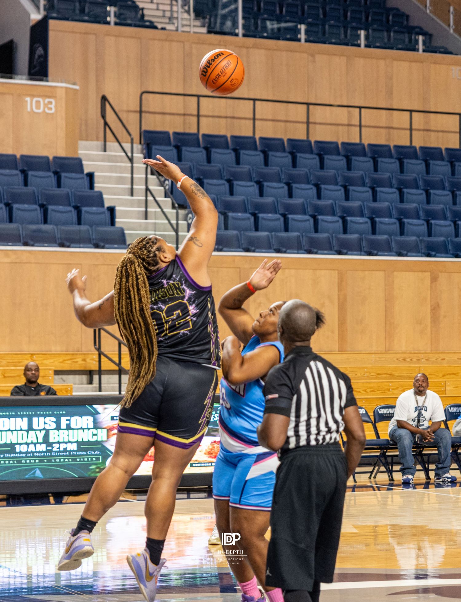 A women’s basketball player takes a contested shot during the 2026 JRD Alumni Classic in Farmville, Virginia.