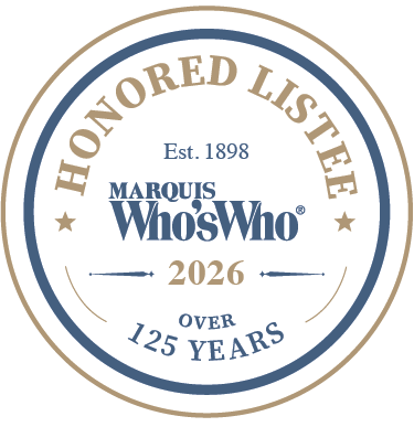 Marquis Who's Who 2026 Honored Listee badge celebrating over 125 years established in 1898.