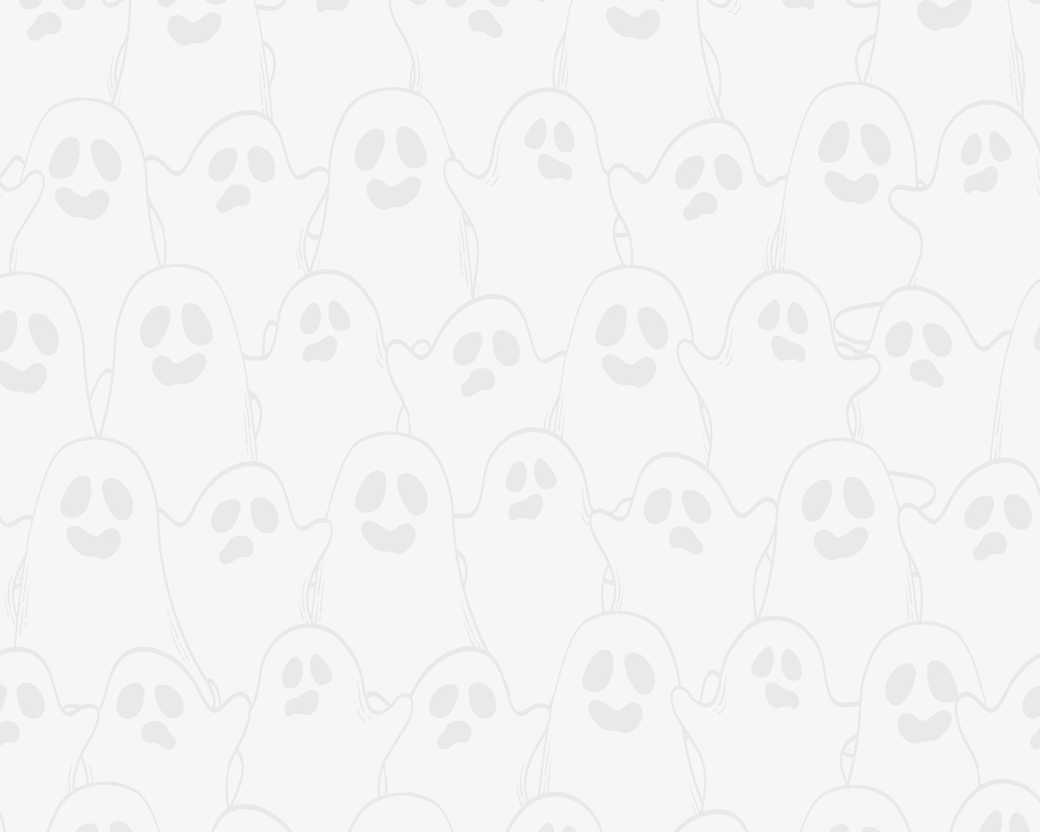 Seamless pattern of cute white ghost characters on light gray background, perfect for Halloween designs.