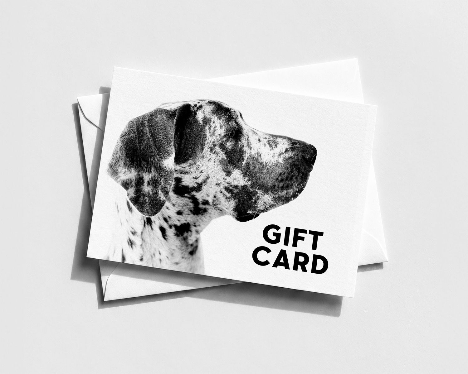 Black and white gift card featuring a Dalmatian dog portrait, perfect for pet lovers and dog-themed gifting occasions.