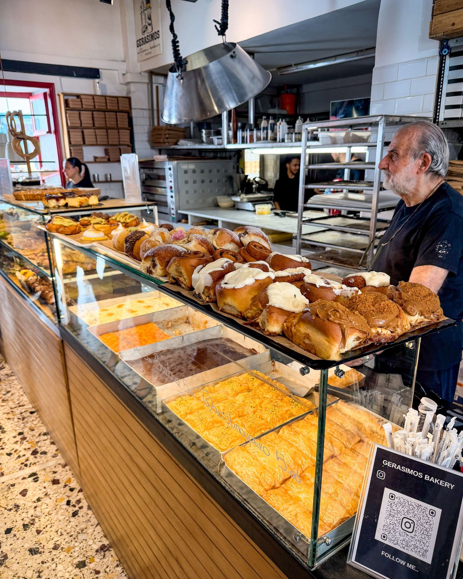 Bakery Counter filled with pastries at Gerasimos Bakery in Mykonos Town, Greece