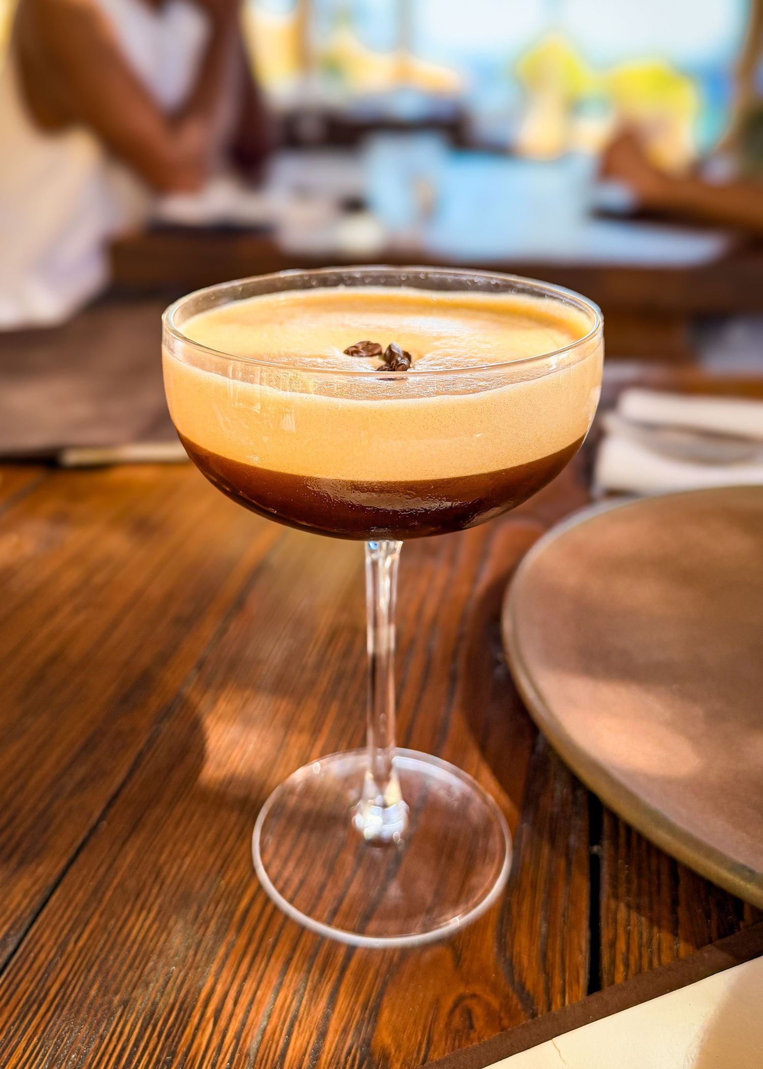 Espresso Martini served in a coupe glass at Scorpios Mykonos in Greece