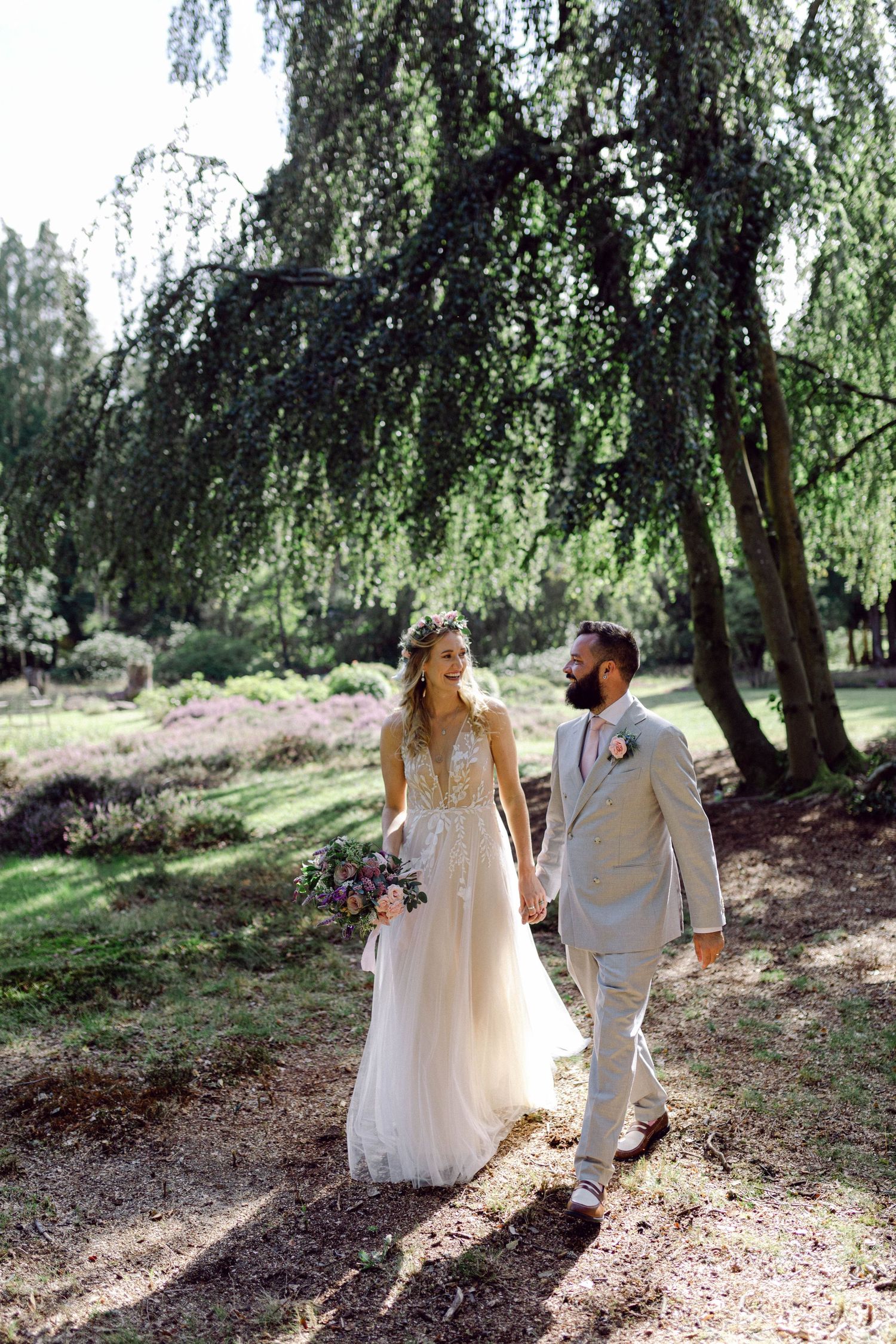 Bride and groom at their outdoor wedding in Surrey