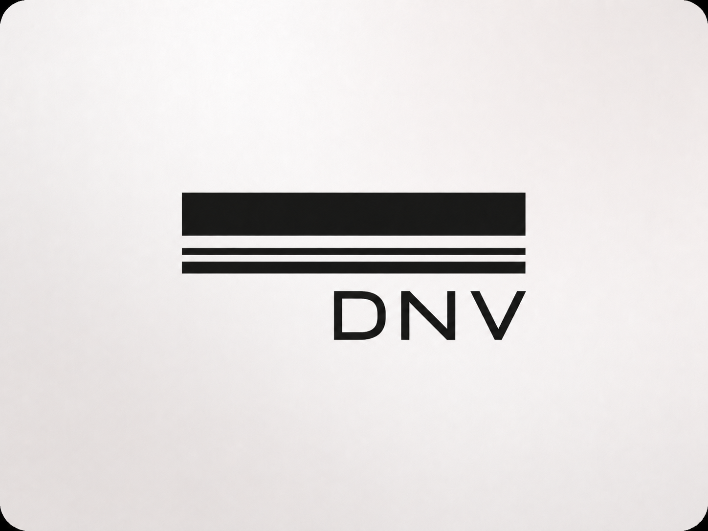DNV logo featuring bold black horizontal lines above the company name on a light gray background.
