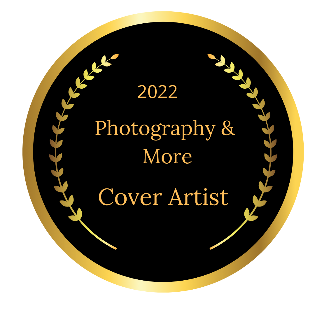 Gold and black circular award badge for 2022 Photography & More Cover Artist.