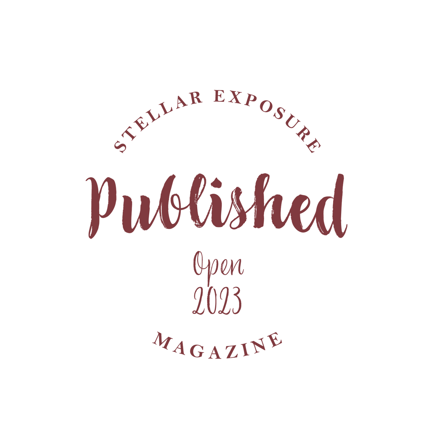 Stellar Exposure Published Magazine circular red text logo design.