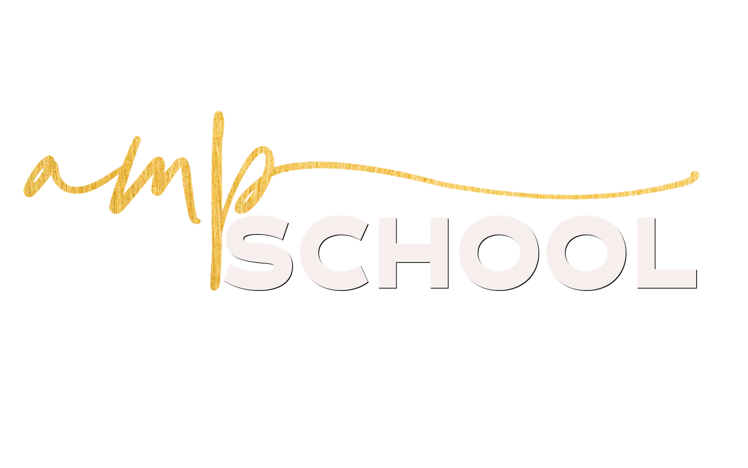 A stylized logo design featuring 'amp SCHOOL' text with gold and gray colors.