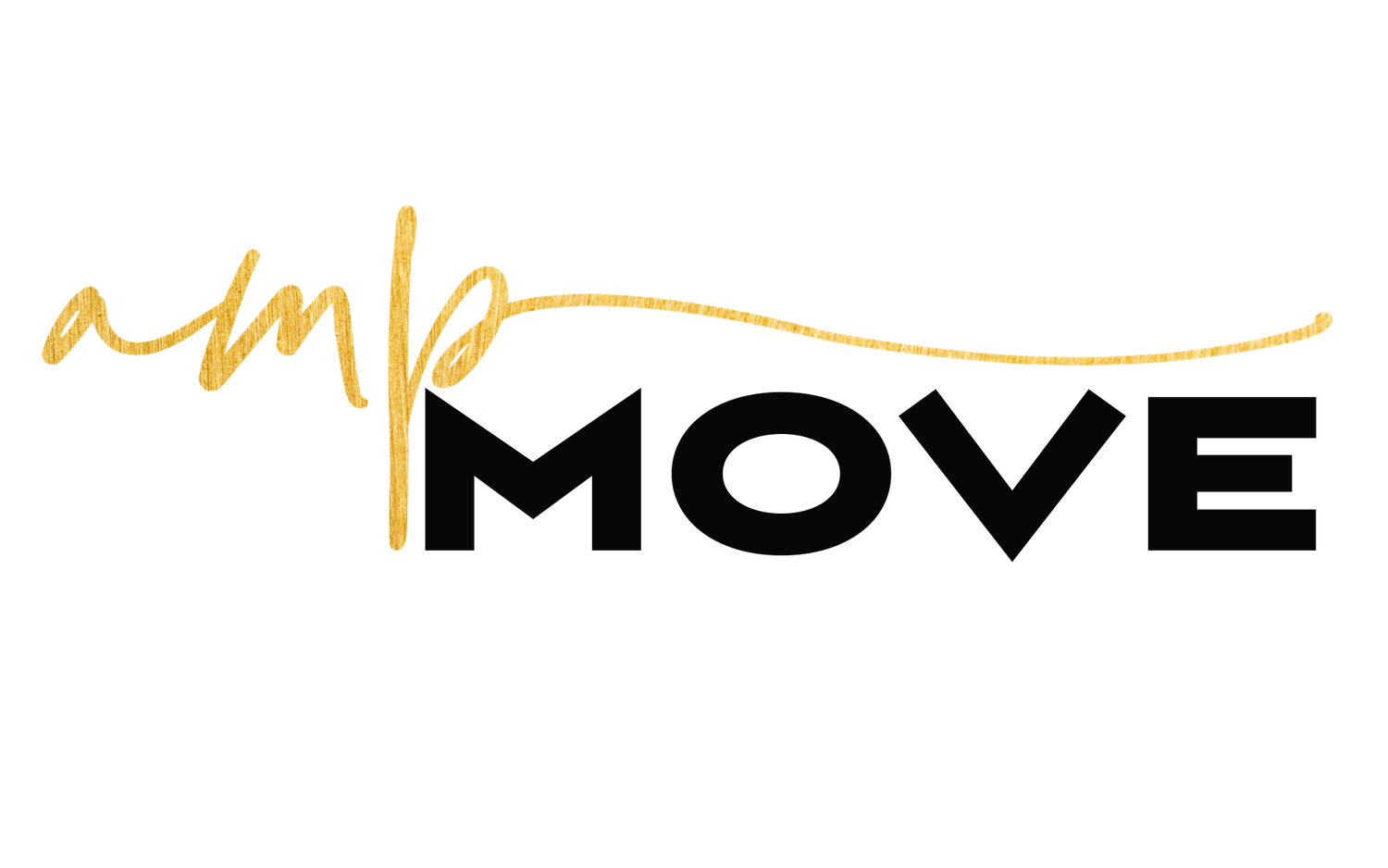 A stylized text logo design featuring the word 'MOVE' in black letters with a decorative yellow curved line above.