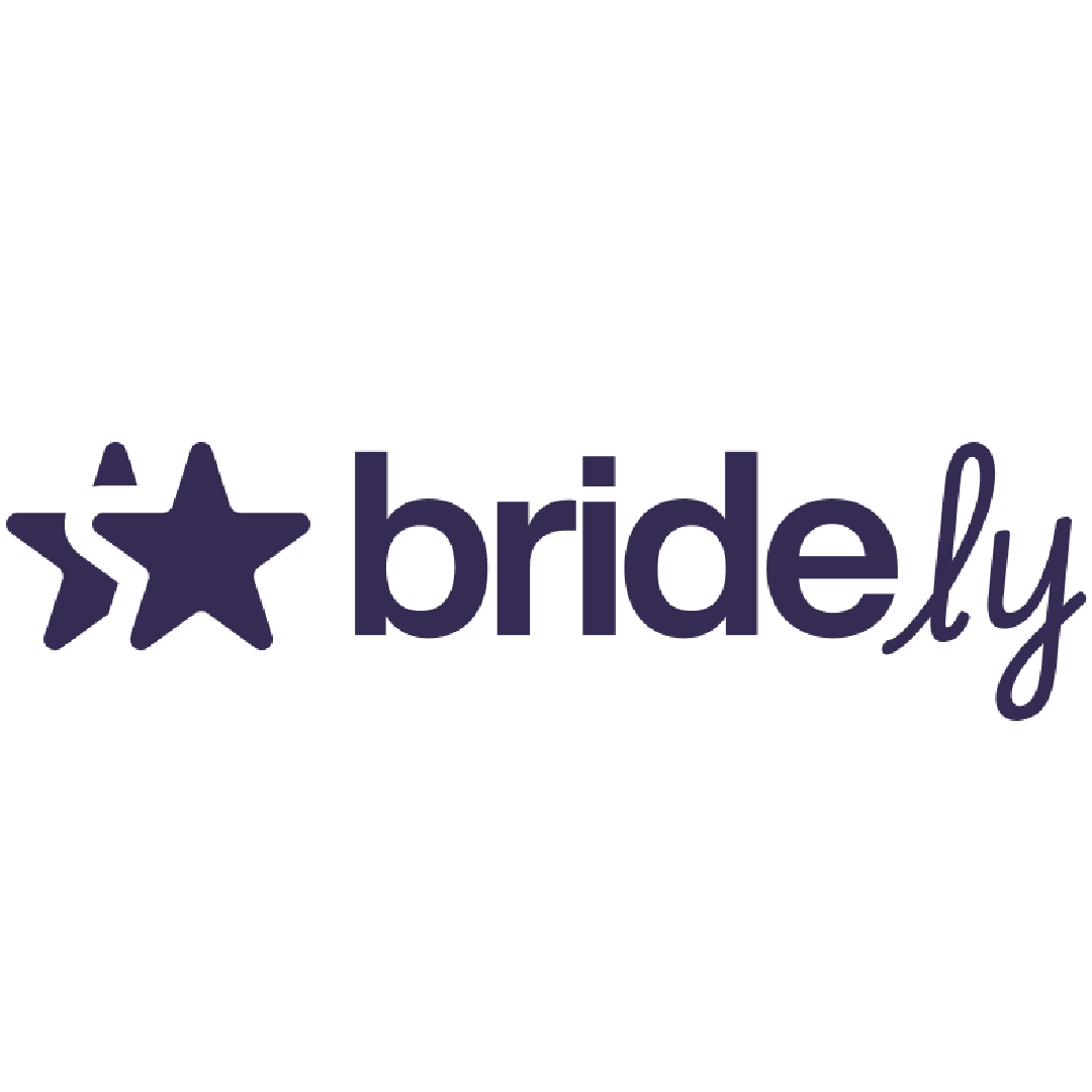 Bride.ly logo featuring a dark purple star icon alongside bold and script typography on white background.