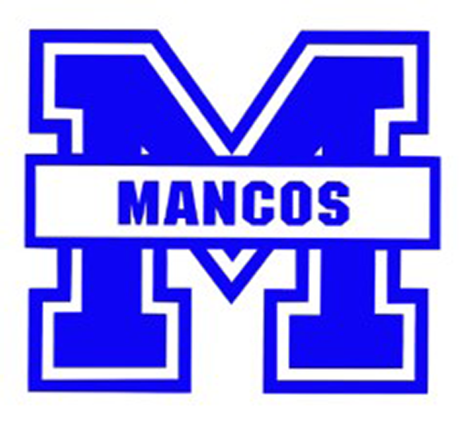 Blue and white college sports team logo designs featuring letter M in various styles and layouts.