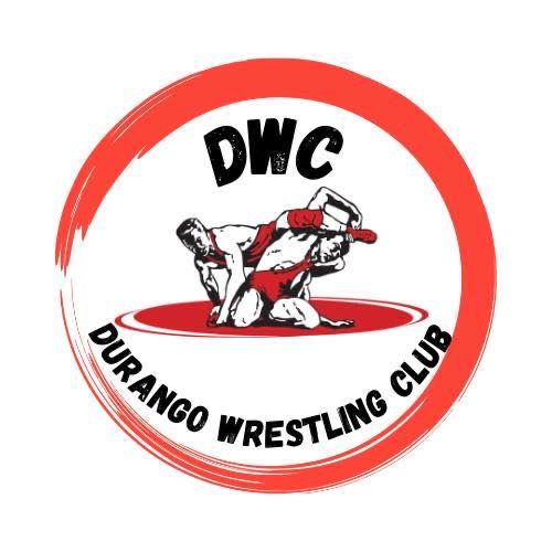 A red and white circular logo for Durango Wrestling Club featuring two wrestlers in a grappling position.