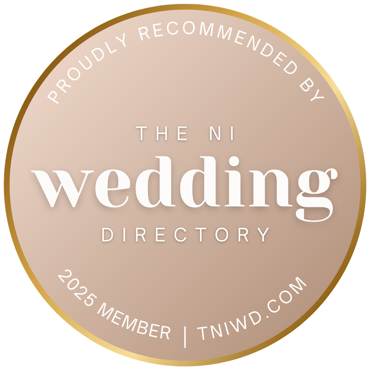 Professional wedding directory badges and seals in gold and beige tones.