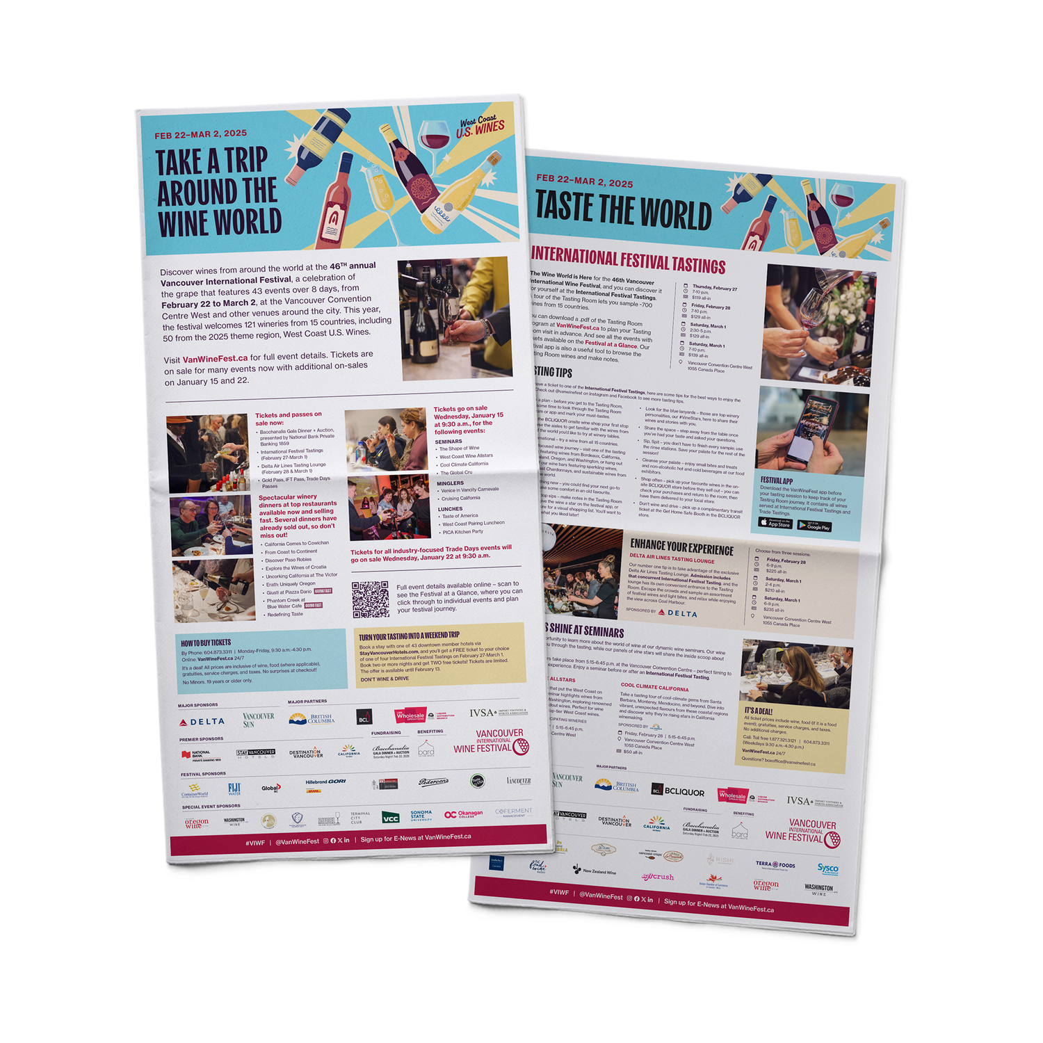 Two full-page print ads for the Vancouver International Wine Festival published in the Vancouver Sun.