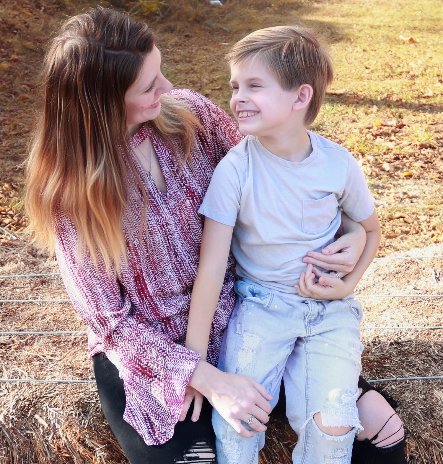 Mother and son at Anderson Orchard in Mooresville, IN for a fall photoshoot