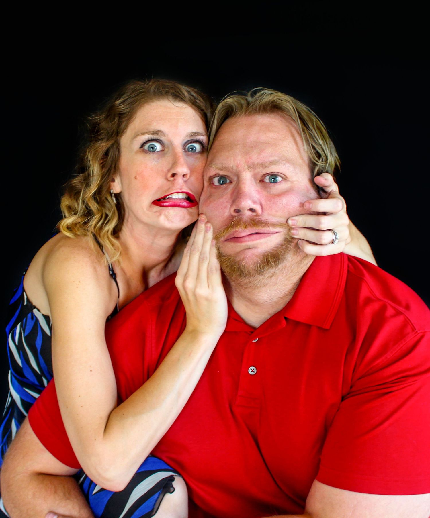Husband and wife acting silly, being authentically themselves in an in-home studio photoshoot in Greenfield, IN