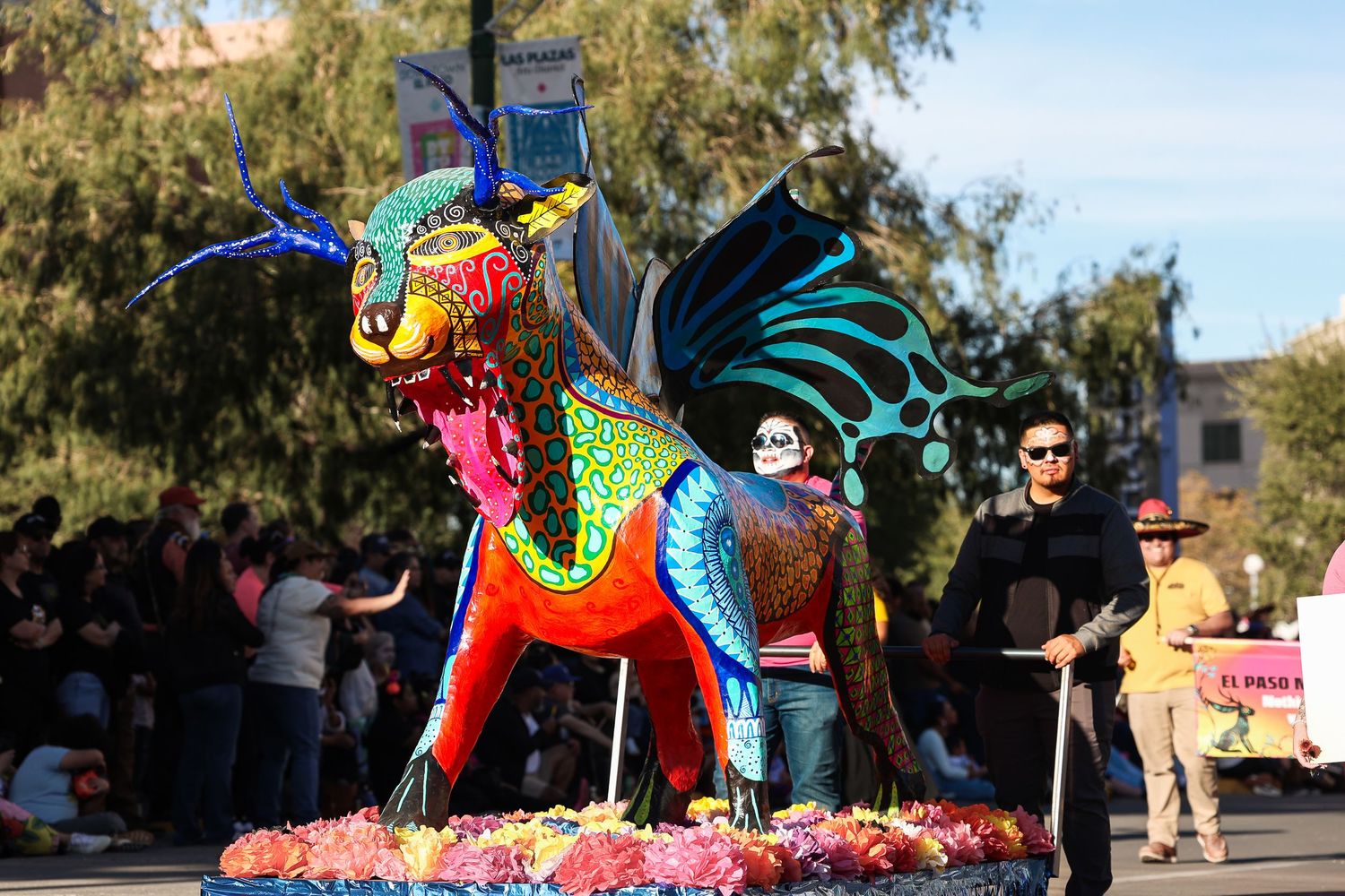 Photo of a Alebrijes float during a Dia de los Muertos Parade