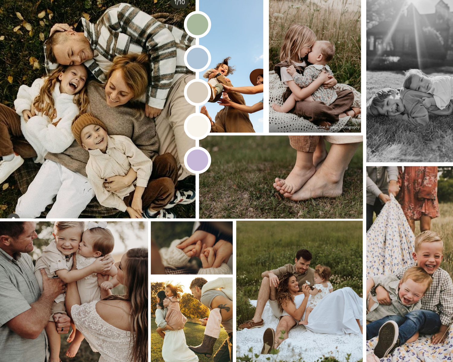 A warm family photo collage featuring parents with young children in outdoor settings with soft neutral tones.