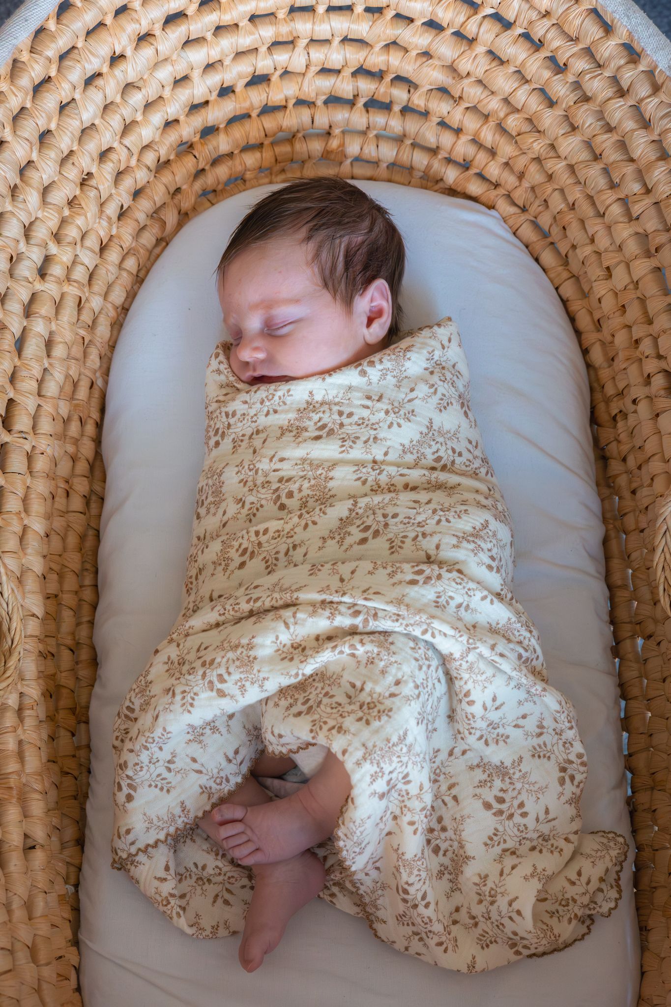 A newborn baby is sleeping peacefully swaddled in a blanket in Hale.