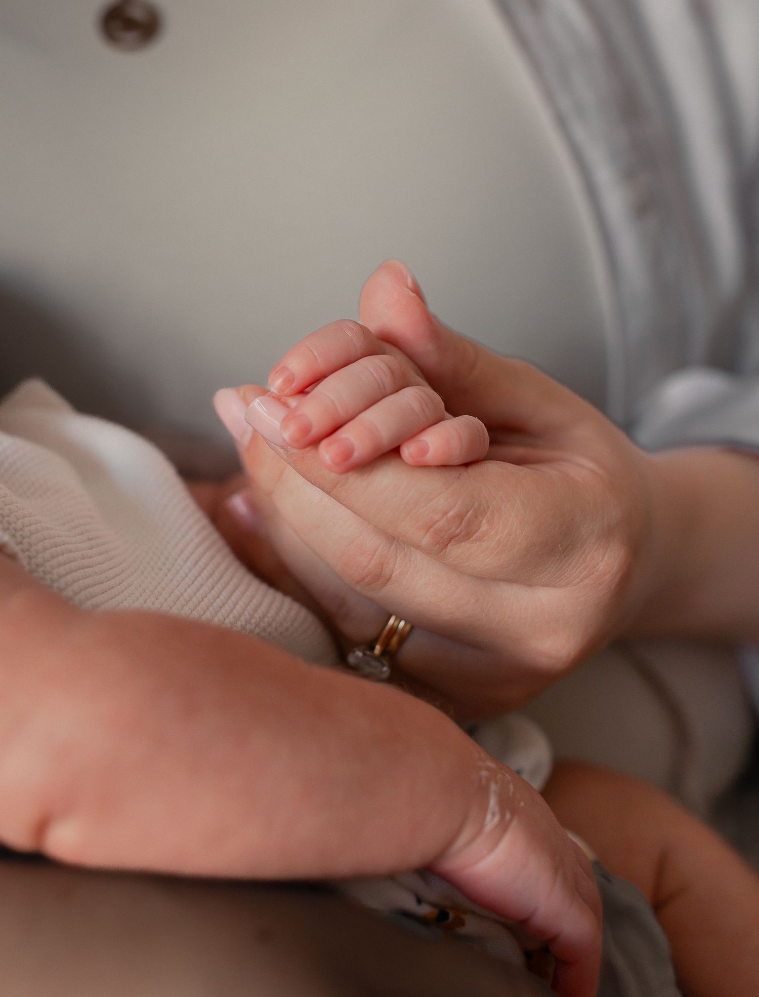 A newborn baby grasping an adult's finger taken by Tasha Dowse Photography, a Family and Lifestyle Photographer based in Malmesbury.