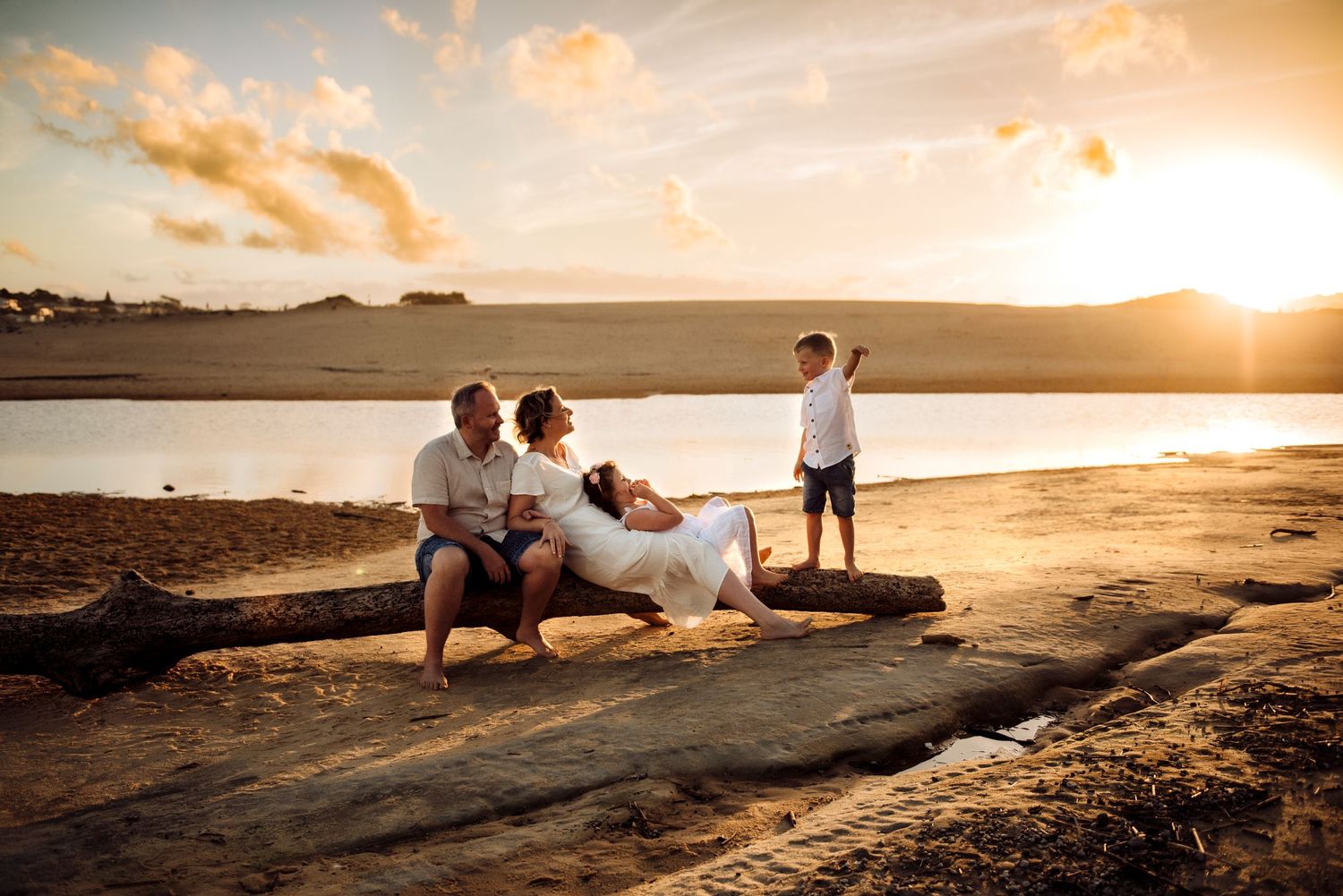 natural family photography Northern Beaches Sydney sunset beach parents and children by water natural lifestyle session