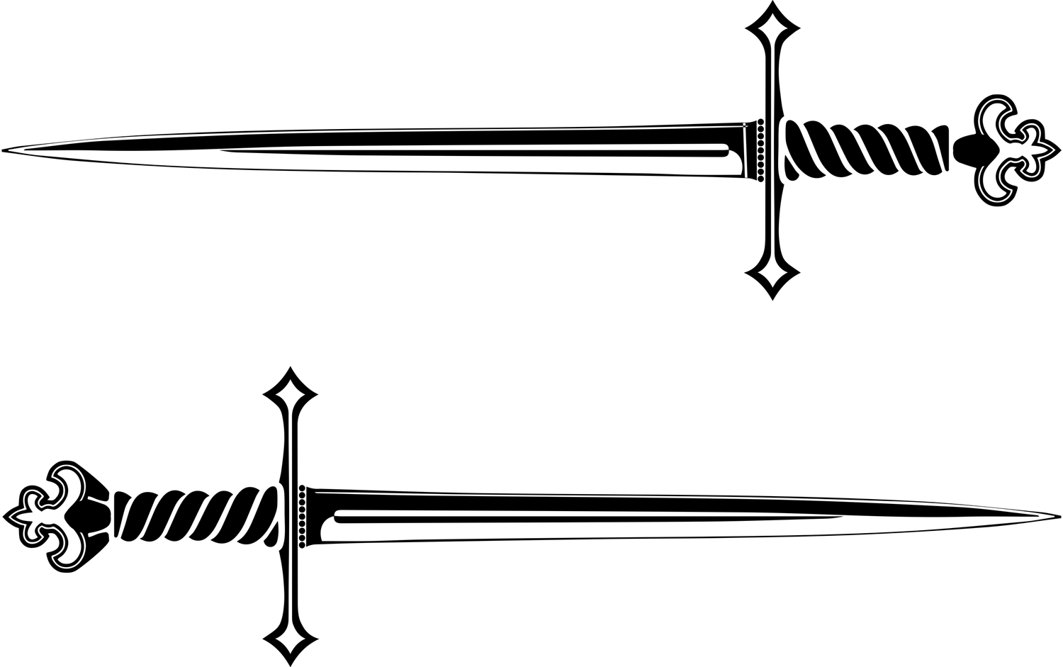 Simple black line drawing of a medieval sword with decorative pommel.