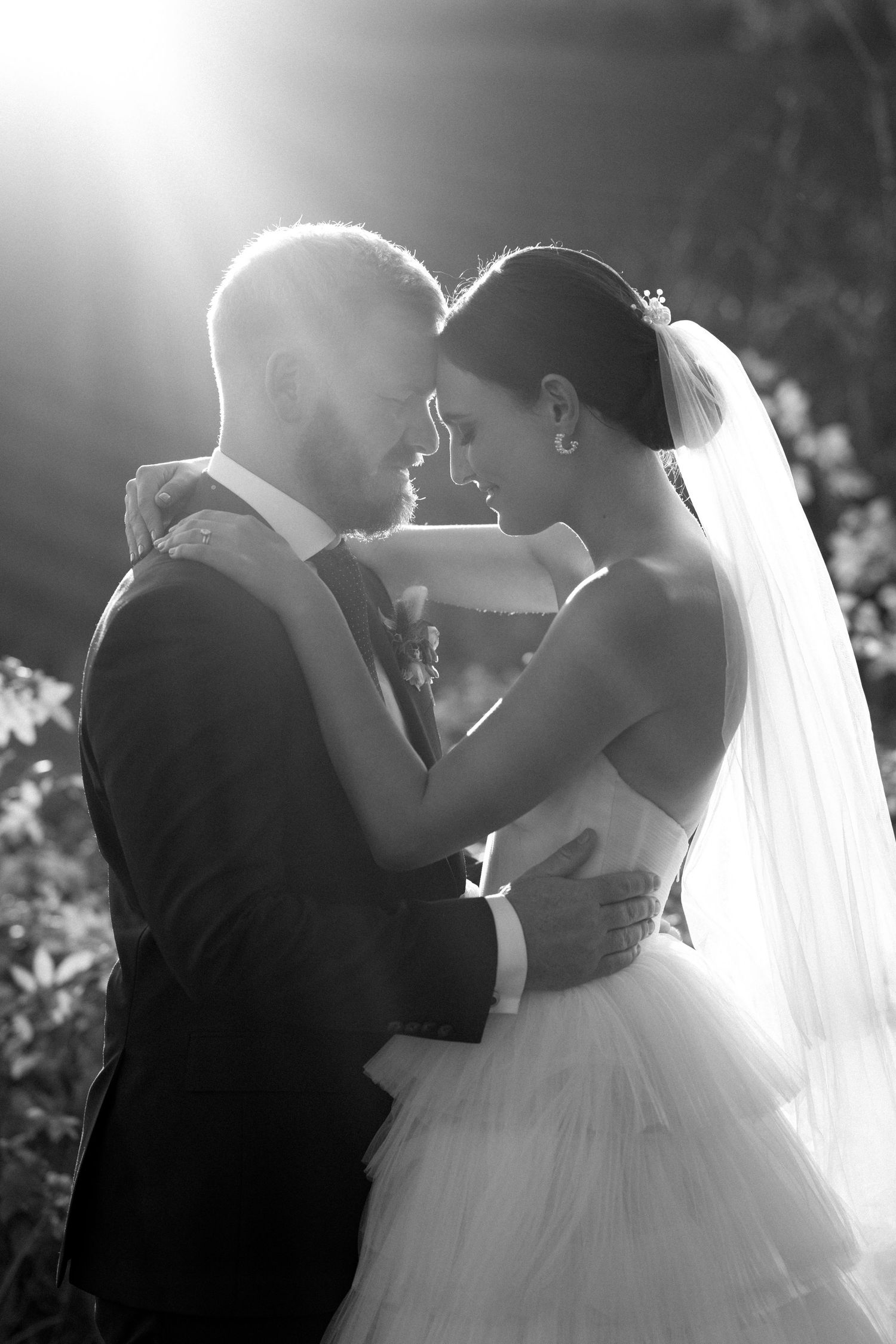 Intimate moment between the newlywed couple.