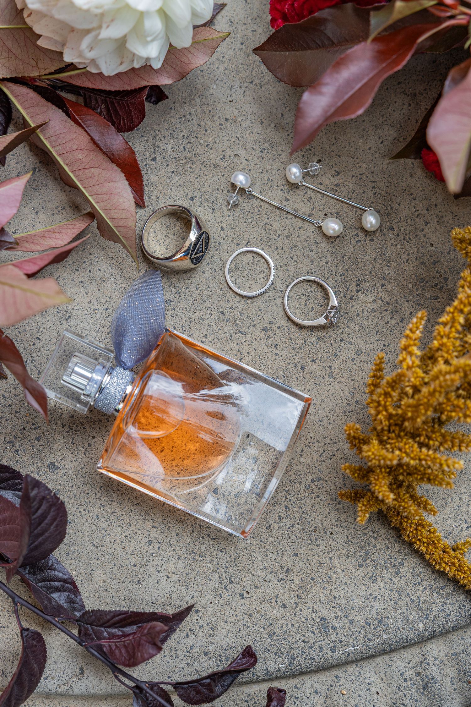 Brides perfume earrings and rings at Stone cellar