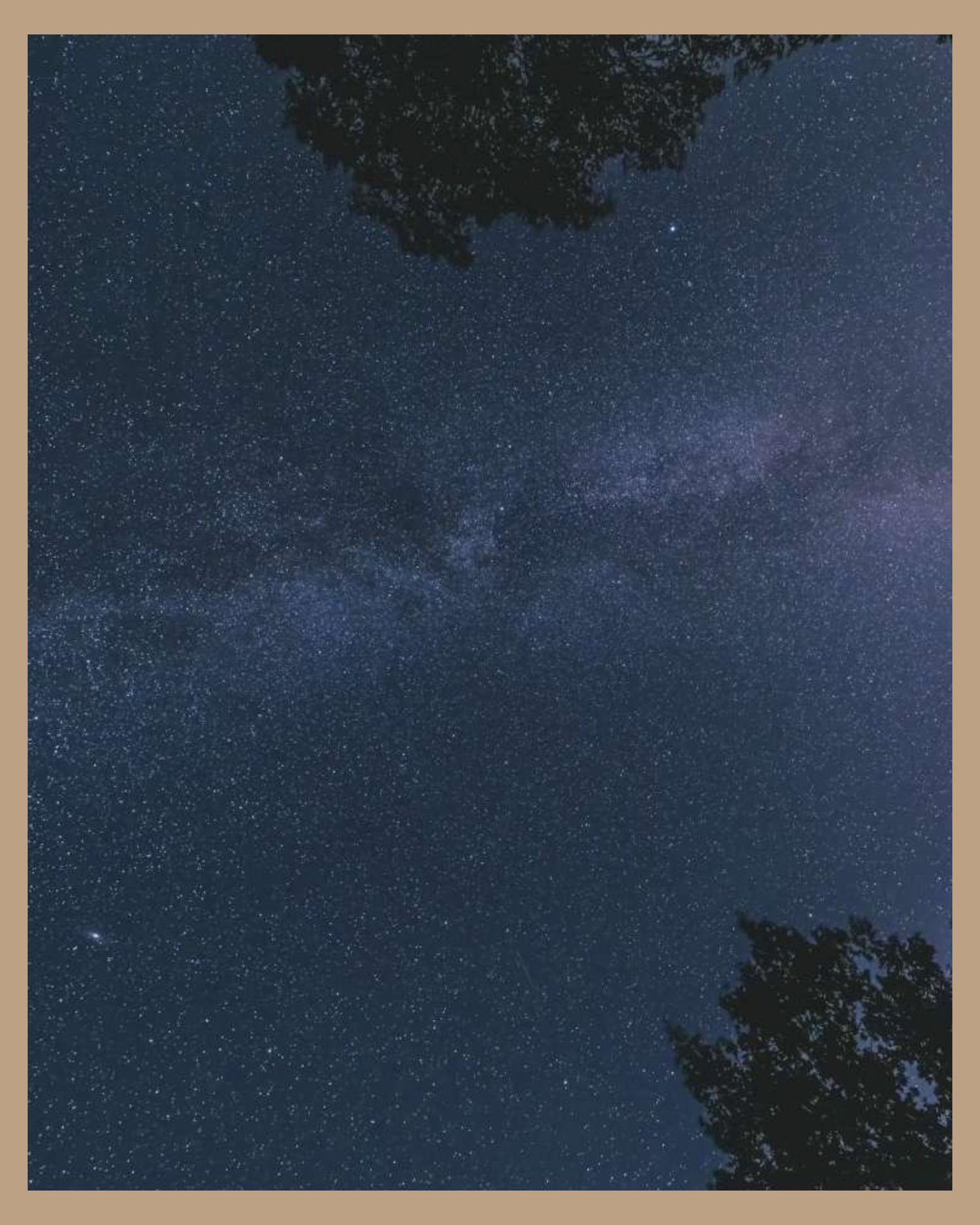 A starry night sky with scattered bright stars against a deep blue background.