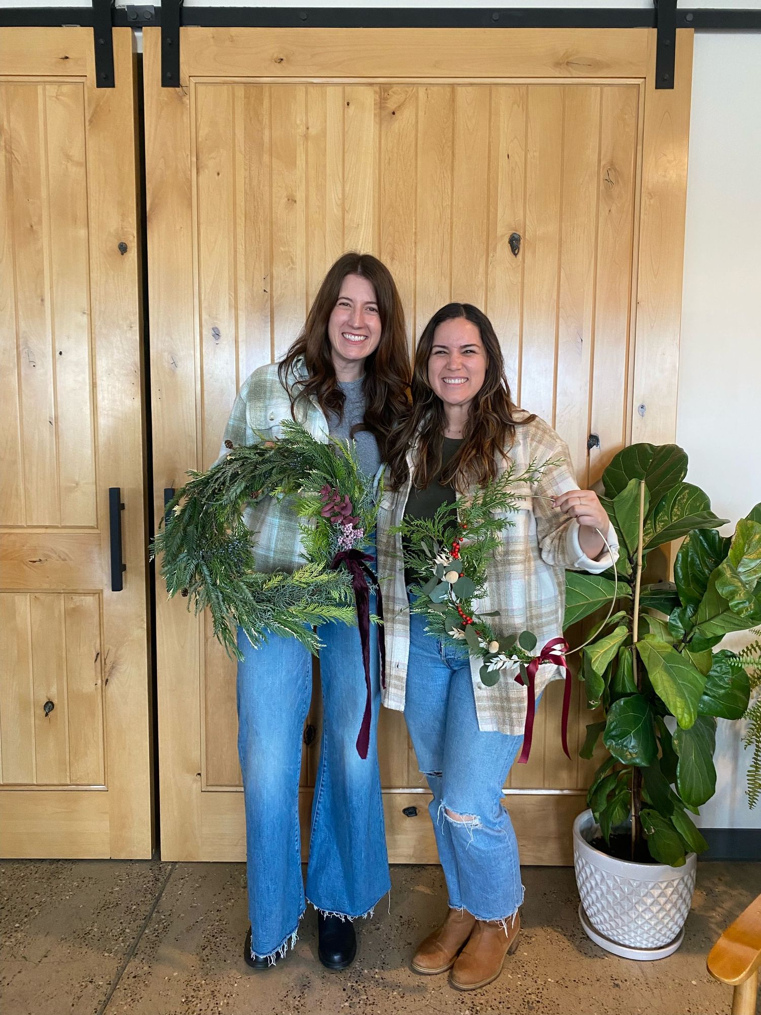 friends find community at a wreath-making workshop floral-making, flower-making workshop in Arroyo Grande San Luis Obispo County California