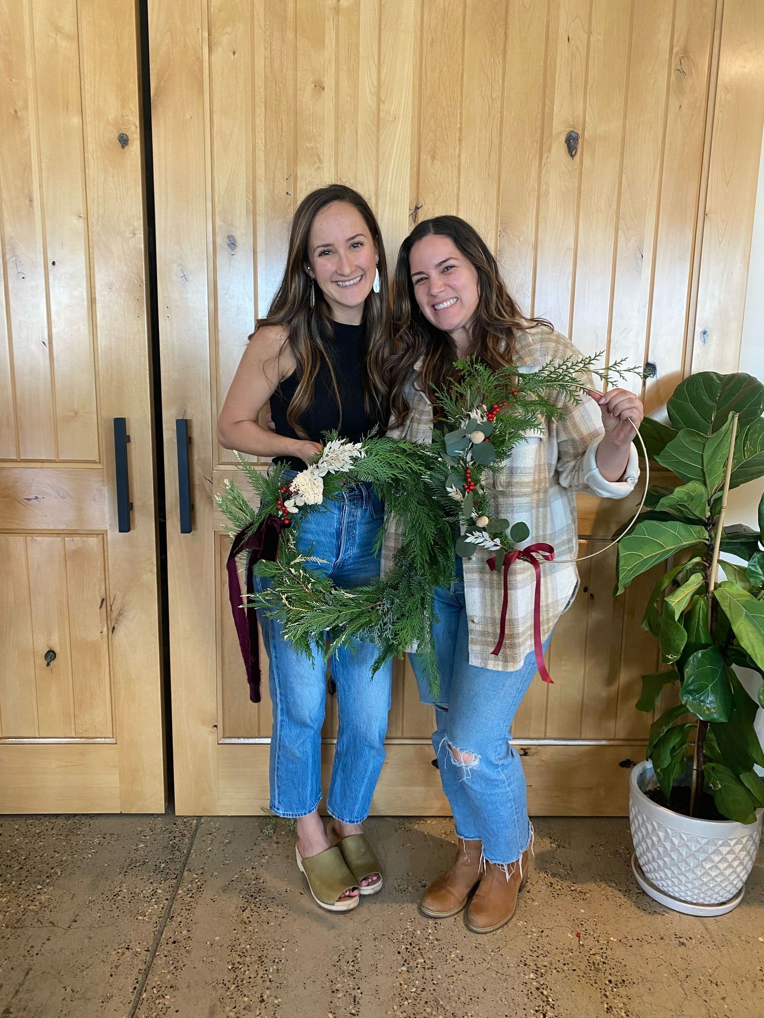 friends find community at a wreath-making workshop floral-making, flower-making workshop in Arroyo Grande San Luis Obispo County California