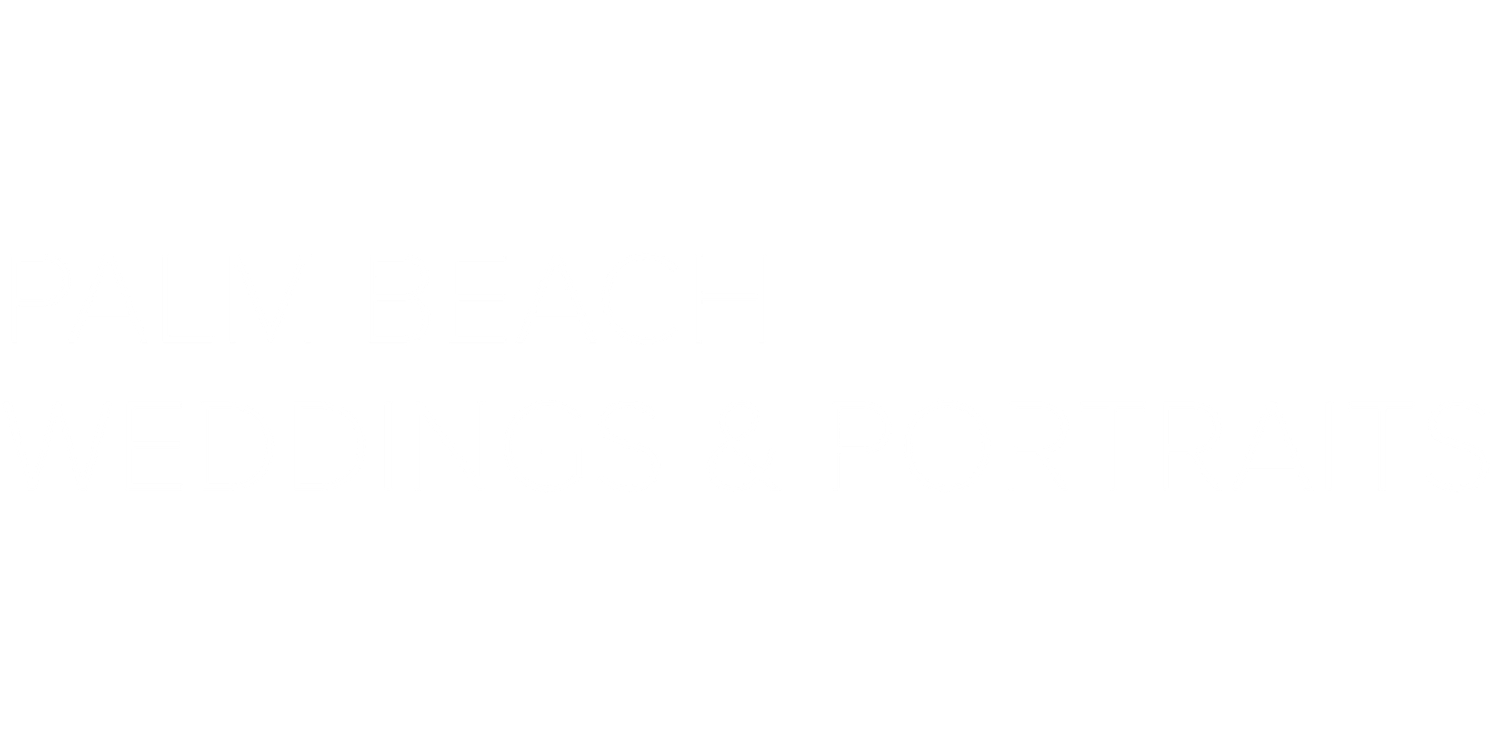Text reading Palm Beach Weddings & Portraits on dark background in white typography.