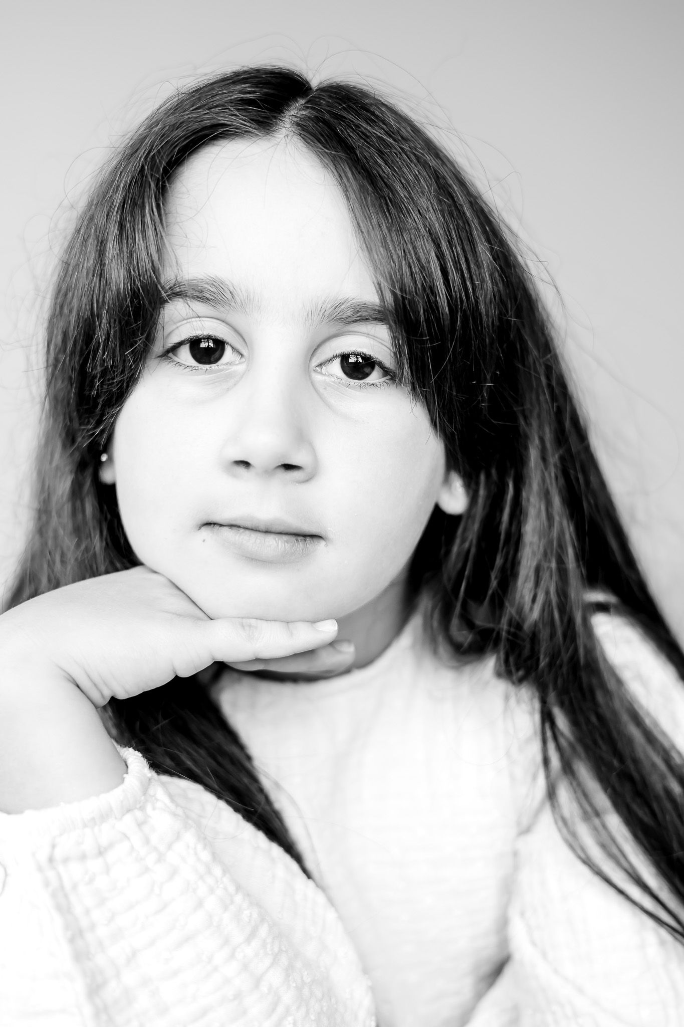 Close up black and white kids portrait Chicago