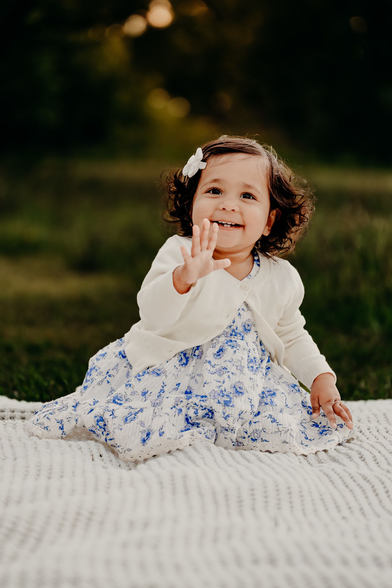 One year old girl smiling at camera during Hanover Park Fall Family Photos