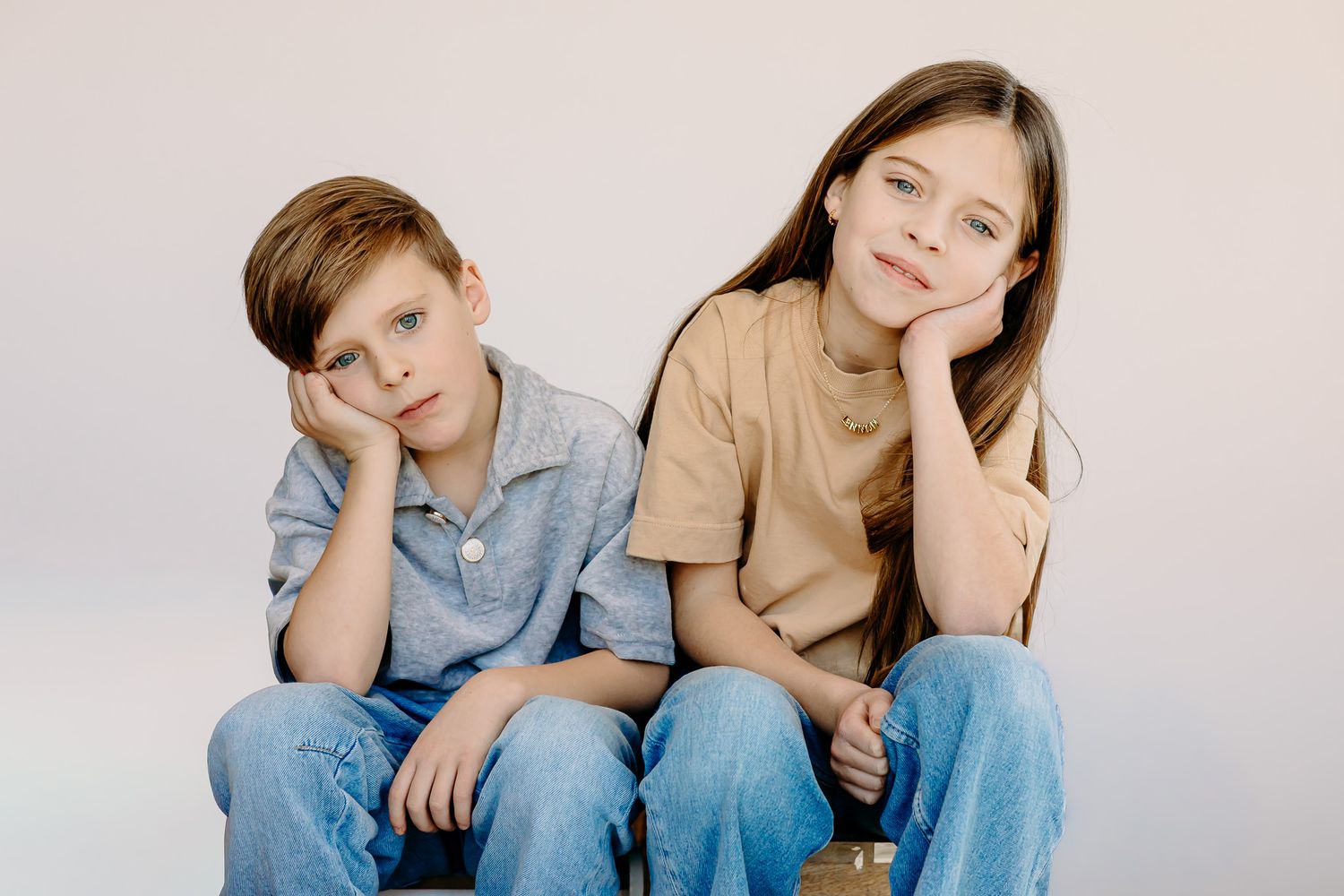 Northbrook studio portrait of siblings sitting together