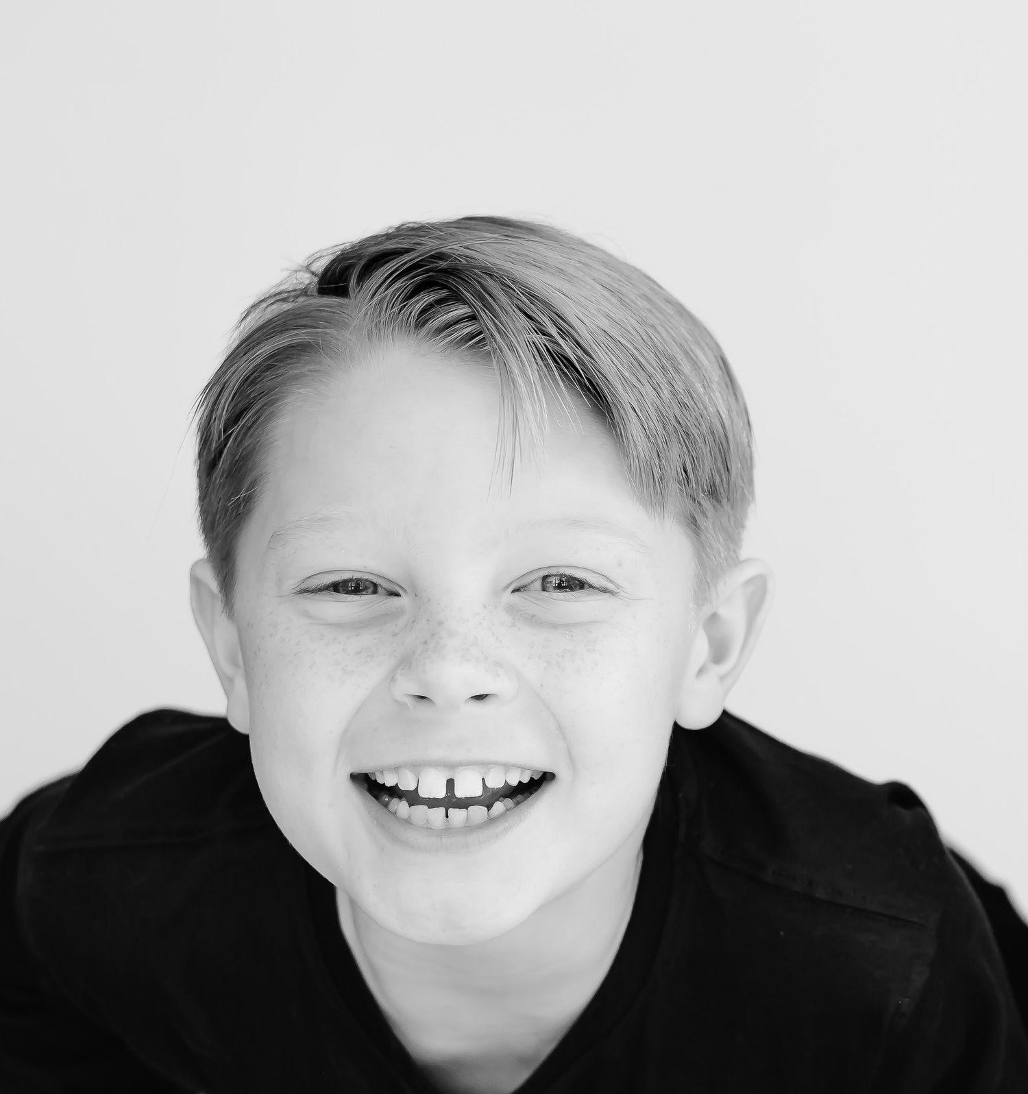 black and white kids portrait boy smiling
