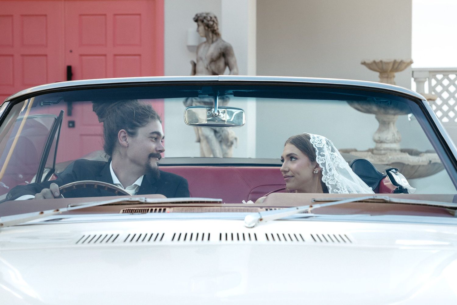 Editorial wedding photography with classic Mustang in Cairns