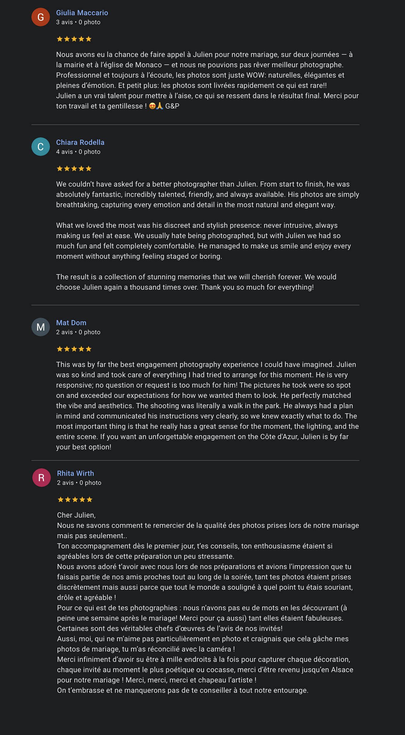 A collection of customer reviews and ratings displayed on a dark background with white and colored text.