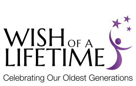 Purple and black logo for Wish of a Lifetime organization celebrating older generations.