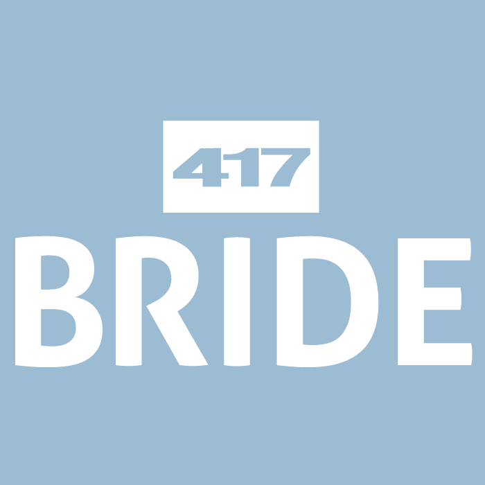 Simple typography design showing '417 BRIDE' in white text on light blue background.